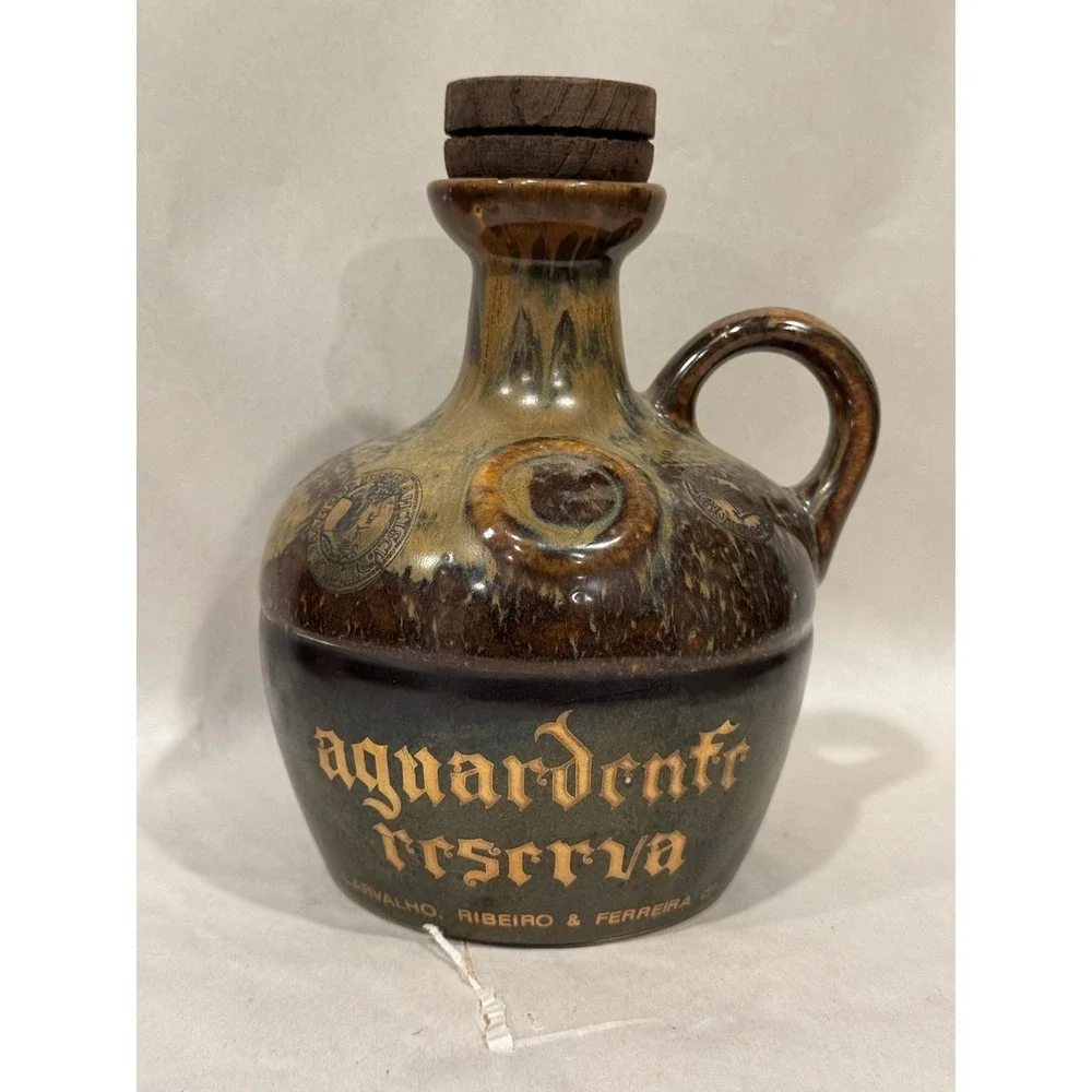 Aguardente Reserva Carvalho Ribeiro & Ferreira Empty Ceramic Bottle Wood Cork